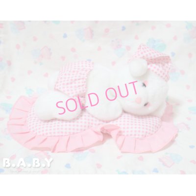 画像1: Sleepy Baby Bear Check Frill Heart Pillow