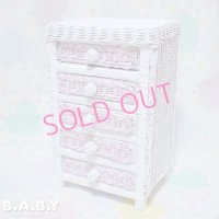 Pink × White Wicker Desk Cabinet