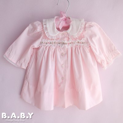 画像1: 〔70サイズ / 6-12ヶ月〕Flower Shirring Pink Dress 