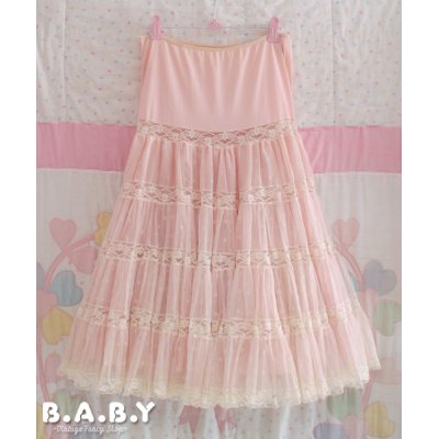 画像1: Flocked Star Lace Pink Petticoat