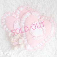 Pink Heart Ruffle Crochet Pillow 