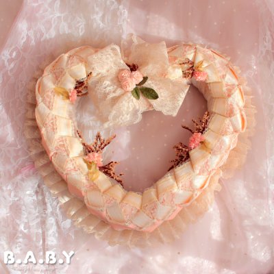 画像1: Coral Pink Heart Wreath