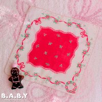 Christmas Cotton Hanky / Holly Ribbon