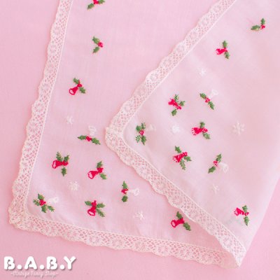 画像3: Christmas Cotton Hanky / Needlework Holly Bell