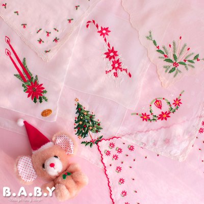 画像4: Christmas Cotton Hanky / Scallop Needlework Poinsettia