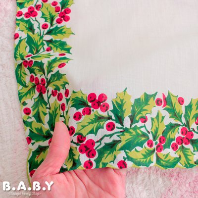 画像2: Christmas Cotton Hanky / Scallop Holly Forest