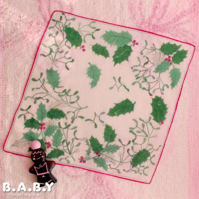 画像1: Christmas Cotton Hanky / Holly Dance