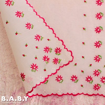 画像3: Christmas Cotton Hanky / Scallop Needlework Poinsettia