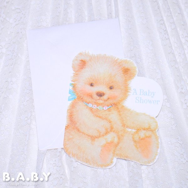 画像1: Baby Shower Card / Fluffy Teddy Bear (1)