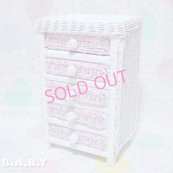 画像1: Pink × White Wicker Desk Cabinet (1)