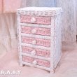 画像1: Pink × White Wicker Desk Cabinet (1)