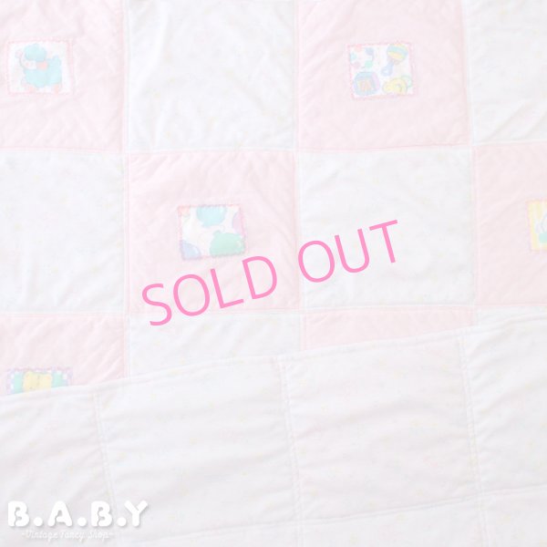 画像1: White & Pink Block Baby Patchwork Blanket (1)