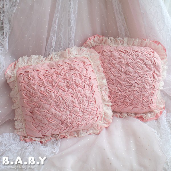 画像1: Shirring Pink Pillow (1)