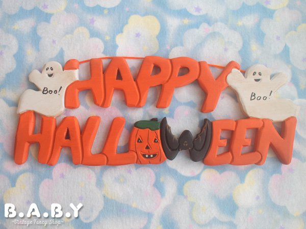 画像1: "HAPPY HALLOWEEN" Wooden Hanging Door Sigh (1)