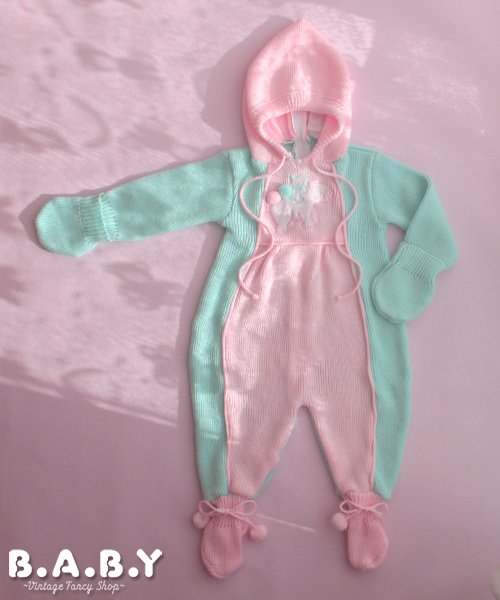 画像1: 〔70サイズ / 6-12ヶ月〕Pom-Pom Bear Knit Coverall (1)