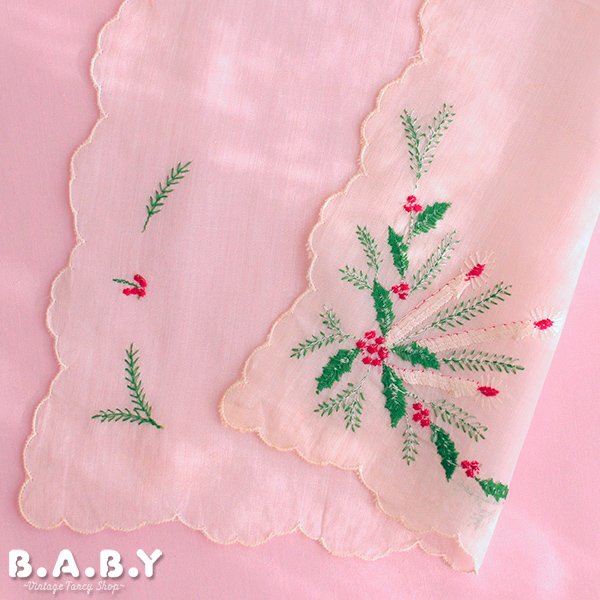 画像3: Christmas Cooton Hanky / Scallop Needlework Holly Candle (3)