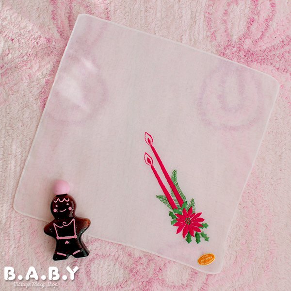 画像1: Christmas Cotton Hanky / Needlework Red Candle (1)