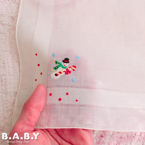 画像2: Christmas Cotton Hanky / Needlework 4 Snowman (2)